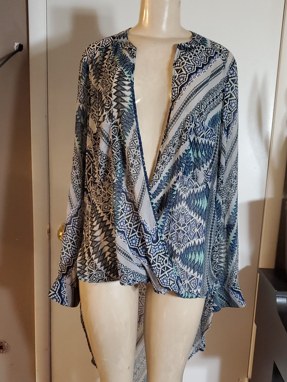Democracy Blue and White Patterned Wrap Tunic